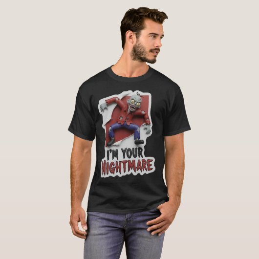 Creepy cartoon zombie with nightmare text t-shirt (Voorkant volledig)
