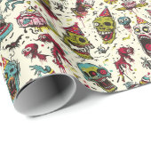 Creepy Cartoonish Skulls Halloween Cadeaupapier (Rol Hoek)