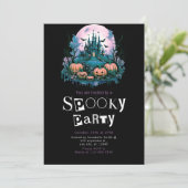 Creepy Castle Full Moon Minimalist Halloween Party Kaart (Staand voorkant)