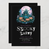 Creepy Castle Full Moon Minimalist Halloween Party Kaart (Voorkant / Achterkant)
