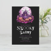 Creepy Castle Full Moon Minimalist Halloween Party Kaart (Staand voorkant)
