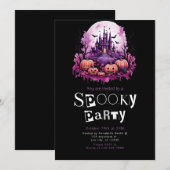 Creepy Castle Full Moon Minimalist Halloween Party Kaart (Voorkant / Achterkant)