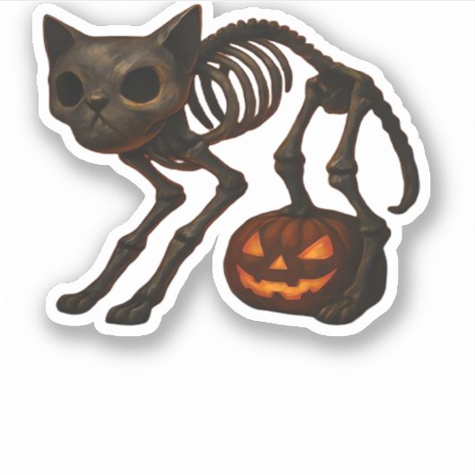 Creepy Cat Skeleton Halloween Gift Classic T-shirt Sticker (Voorkant)