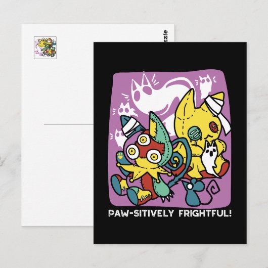 Creepy Cats Halloween Art: Paw-sitively angstaanja Briefkaart (Voorkant / Achterkant)