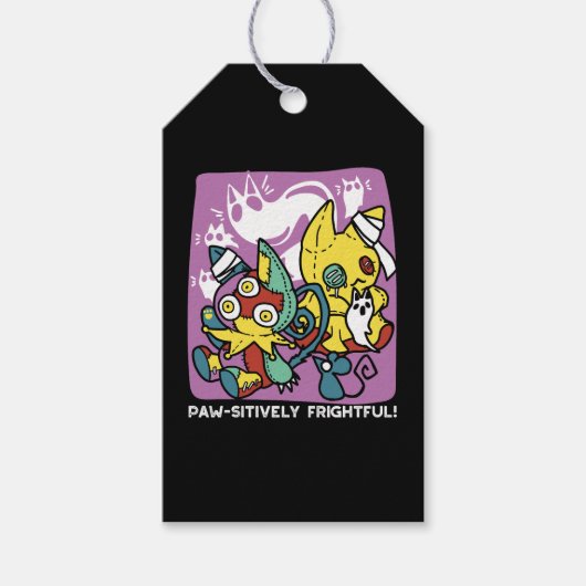 Creepy Cats Halloween Art: Paw-sitively angstaanja Cadeaulabel (Voorkant)