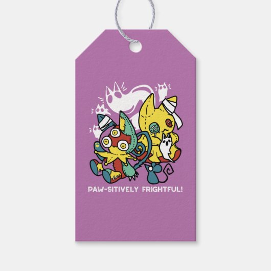 Creepy Cats Halloween Art: Paw-sitively angstaanja Cadeaulabel (Voorkant)