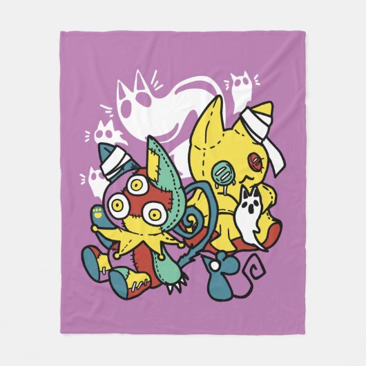 Creepy Cats Halloween Art: Paw-sitively angstaanja Fleece Deken (Voorkant)