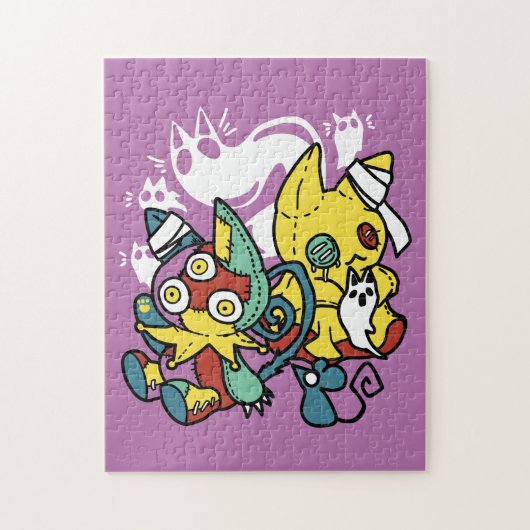 Creepy Cats Halloween Art: Paw-sitively angstaanja Legpuzzel (Verticaal)