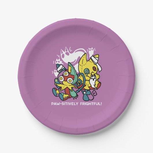 Creepy Cats Halloween Art: Paw-sitively angstaanja Papieren Bordje (Voorkant)