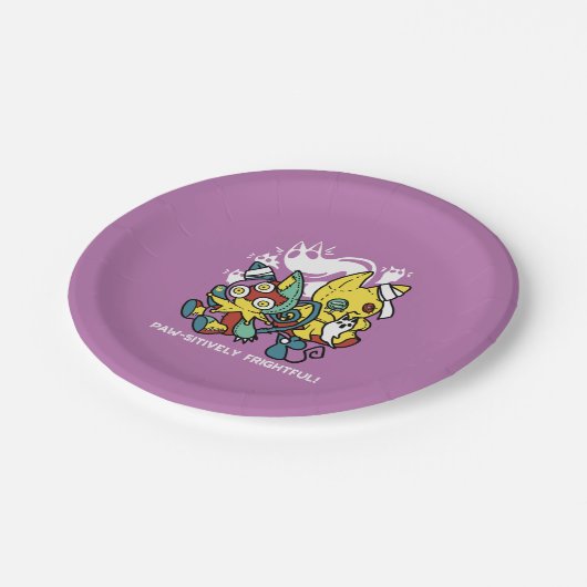 Creepy Cats Halloween Art: Paw-sitively angstaanja Papieren Bordje (Gekanteld)