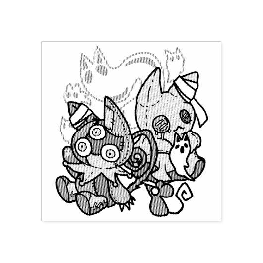 Creepy Cats Halloween Art: Paw-sitively angstaanja Rubberstempel (Afrduk)