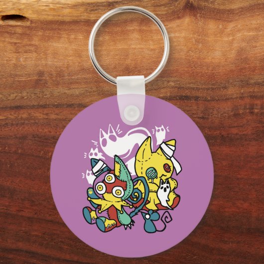 Creepy Cats Halloween Art: Paw-sitively angstaanja Sleutelhanger (Achterkant)