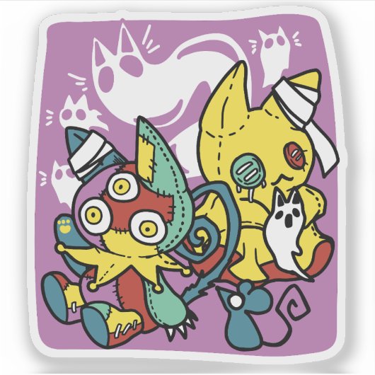 Creepy Cats Halloween Art: Paw-sitively angstaanja Sticker (Voorkant)