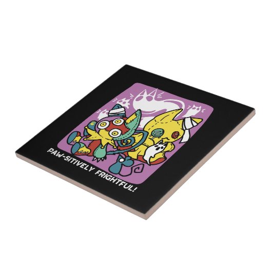 Creepy Cats Halloween Art: Paw-sitively angstaanja Tegeltje (Zijkant)