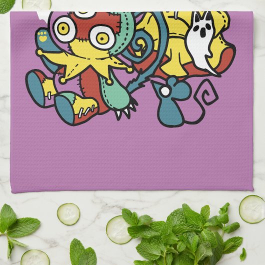 Creepy Cats Halloween Art: Paw-sitively angstaanja Theedoek (Gevouwen)