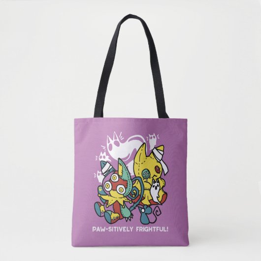 Creepy Cats Halloween Art: Paw-sitively angstaanja Tote Bag (Voorkant)
