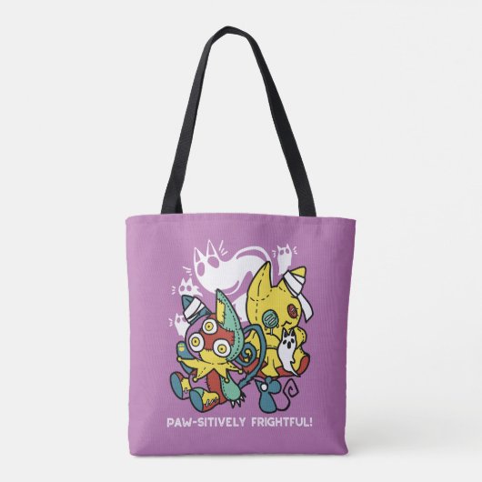 Creepy Cats Halloween Art: Paw-sitively angstaanja Tote Bag (Achterkant)