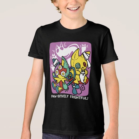 Creepy Cats Halloween Art: Paw-sitively angstaanja Tri-Blend Shirt (Voorkant)