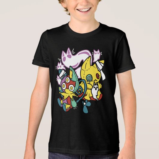 Creepy Cats Halloween Art: Paw-sitively angstaanja Tri-Blend Shirt (Voorkant)