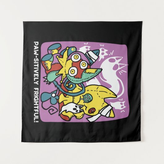 Creepy Cats Halloween Art: Paw-sitively angstaanja Wandkleed (Voorkant (horizontaal))