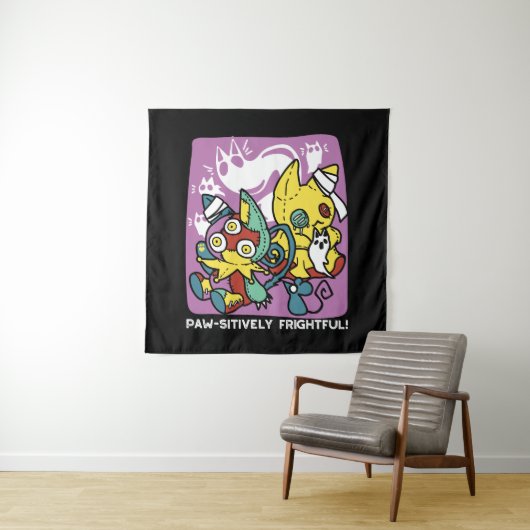 Creepy Cats Halloween Art: Paw-sitively angstaanja Wandkleed (In situ)