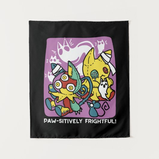 Creepy Cats Halloween Art: Paw-sitively angstaanja Wandkleed (Voorkant)