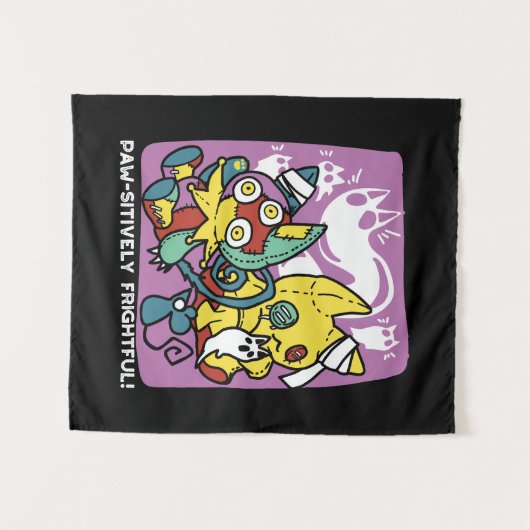 Creepy Cats Halloween Art: Paw-sitively angstaanja Wandkleed (Voorkant (horizontaal))