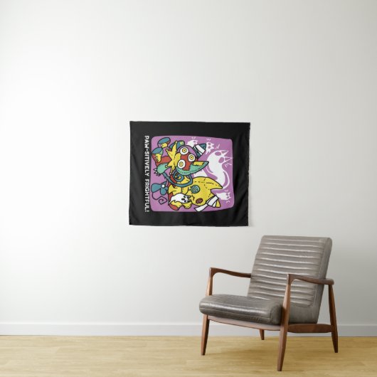 Creepy Cats Halloween Art: Paw-sitively angstaanja Wandkleed (In Situ (horizontaal))