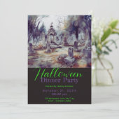 Creepy Cemetery Graves Halloween Dinner Party Kaart (Staand voorkant)