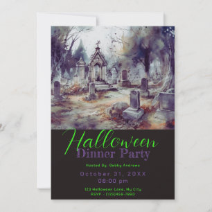 Creepy Cemetery Graves Halloween Dinner Party Kaart