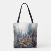 Creepy Cemetery Graveyard Graves kruist Halloween Tote Bag (Achterkant)