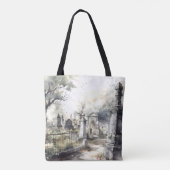 Creepy Cemetery Graveyard Graves kruist Halloween Tote Bag (Achterkant)