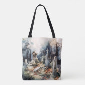 Creepy Cemetery Graveyard Graves kruist Halloween Tote Bag (Achterkant)