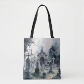Creepy Cemetery Graveyard Graves kruist Halloween Tote Bag (Voorkant)
