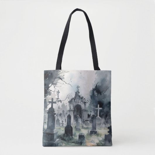 Creepy Cemetery Graveyard Graves kruist Halloween Tote Bag (Voorkant)