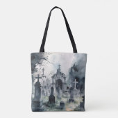 Creepy Cemetery Graveyard Graves kruist Halloween Tote Bag (Achterkant)