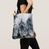 Creepy Cemetery Graveyard Graves kruist Halloween Tote Bag (Dichtbij)