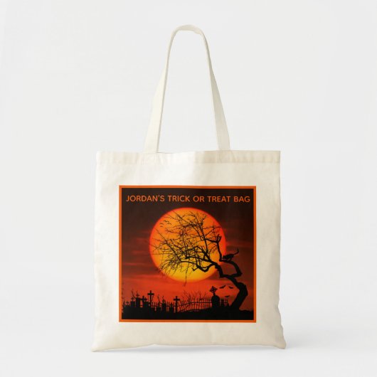 Creepy Cemetery Personalized Trick or treat Tote Bag (Voorkant)