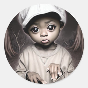 Creepy Chibi Afro-Amerikaanse jongen Halloween Ronde Sticker