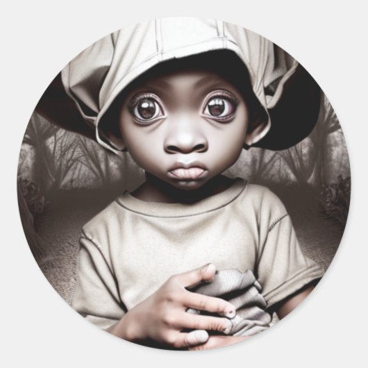 Creepy Chibi Etnische Jongen Met Pompoen Halloween Ronde Sticker (Voorkant)