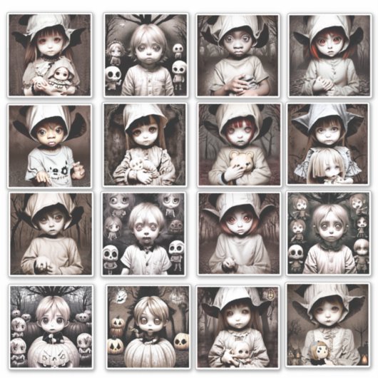 Creepy Chibi Kind Geesten Spooky Halloween Sticker (Voorkant)