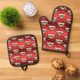 Creepy Christmas Fruitcake Patroon Rood Ovenwant & Pannenlap Set