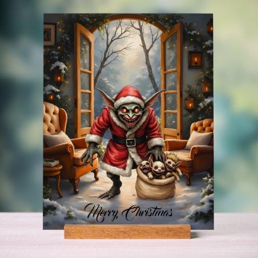 Creepy Christmas Goblin – Dark Fantasy Evil Santa Acryl Bord (Neutraal)