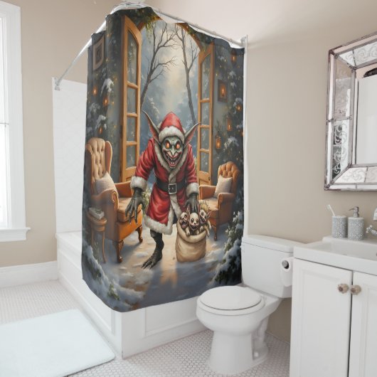 Creepy Christmas Goblin – Dark Fantasy Evil Santa Douchegordijn (In situ)