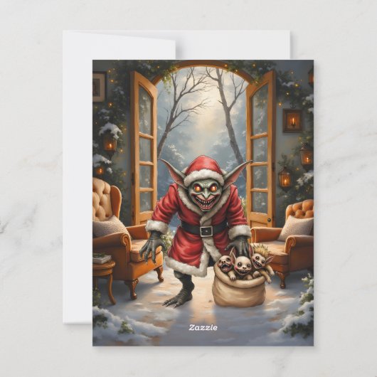 Creepy Christmas Goblin – Dark Fantasy Evil Santa Feestdagenkaart (Achterkant)