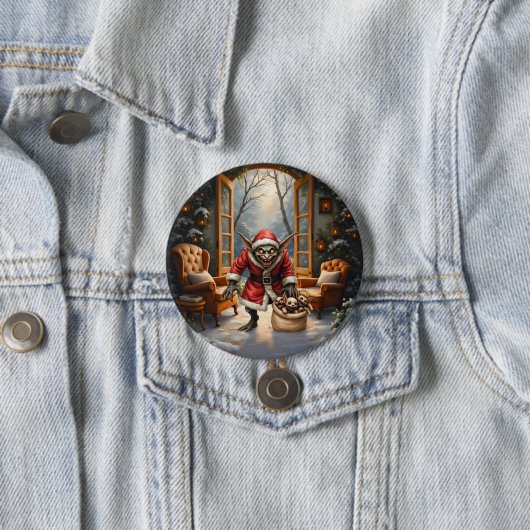 Creepy Christmas Goblin – Dark Fantasy Evil Santa Ronde Button 7,6 Cm (In situ)