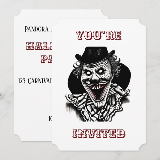 Creepy Circus Clown Halloween Party Kaart (Voorkant / Achterkant)