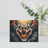 Creepy Circus Clown Illustratie Kunst Briefkaart (Staand voorkant)