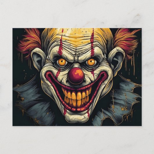 Creepy Circus Clown Illustratie Kunst Briefkaart (Voorkant)