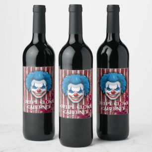 Creepy Clown Carnaval Halloween Wijn Etiket